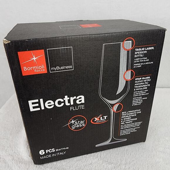 New 6 Bormioli Rocco Electra Italian Star Glass Champagne Flutes 7.75 oz Italy - Picture 4 of 7